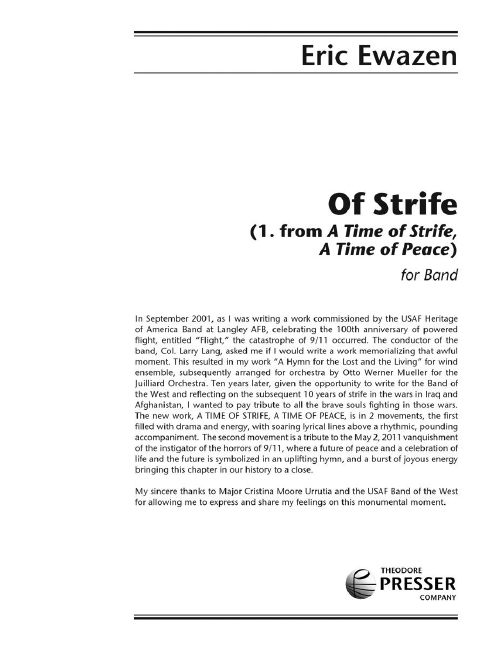 Eric Ewazen Of Strife (1. From A Time Of Strife, A Time Of Peace)&nbsp;&nbsp;&nbsp;&nbsp;Partitur und Stimmen
