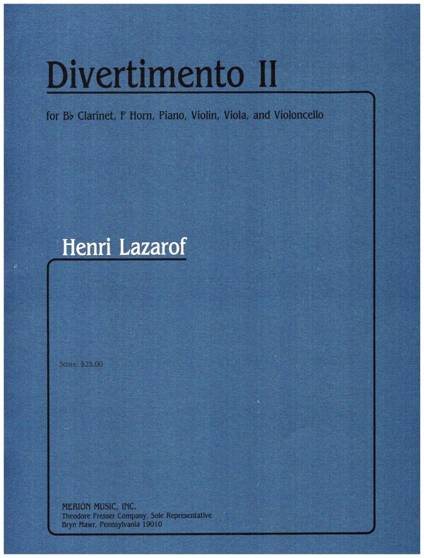 Divertimento II&nbsp;&nbsp;for clarinet, horn, violin, viola and violoncelle&nbsp;&nbsp;study score