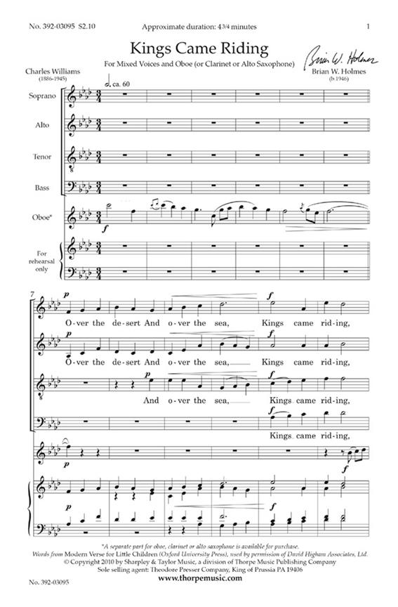 Brian Holmes Kings Came Riding&nbsp;&nbsp;&nbsp;&nbsp;Chorpartitur