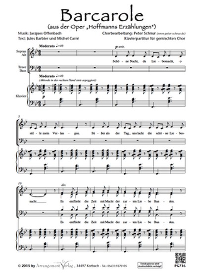 Barcarole  für Frauenchor (SSA) und Klavier oder a cap.  Chorpartitur