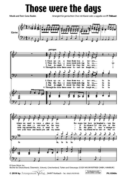 Gene Raskin Those were the days&nbsp;&nbsp;für SSA und Klavier oder a cappella&nbsp;&nbsp;Singpartitur