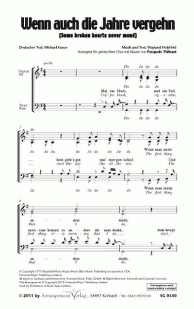 W. Holyfield Wenn auch die Jahre vergehn (vierstimmig)&nbsp;&nbsp;für SATB und Klavier&nbsp;&nbsp;Singpartitur