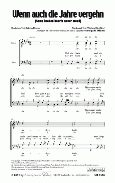 W. Holyfield Wenn auch die Jahre vergehn (vierstimmig)&nbsp;&nbsp;für TTBB und Klavier&nbsp;&nbsp;Singpartitur