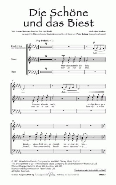 Menken/Elliot The Beauty and the Beast / Die Schöne und das Biest (v&nbsp;&nbsp;für TTBB und Klavier&nbsp;&nbsp;Singpartitur