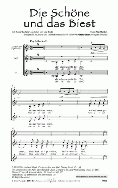 Menken/Elliot The Beauty and the Beast / Die Schöne und das Biest&nbsp;&nbsp;für SSA und Klavier&nbsp;&nbsp;Singpartitur