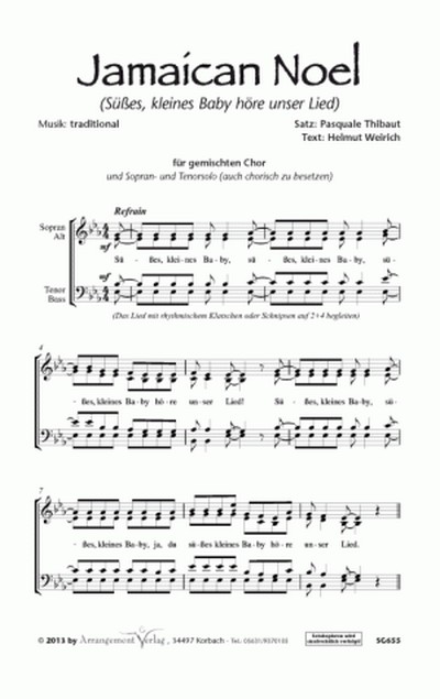 traditional, P. Thibaut Jamaican Noel (vierstimmig)&nbsp;&nbsp;für SATB und Sopran- und Tenorsolo (auch chorisch)&nbsp;&nbsp;Singpartitur