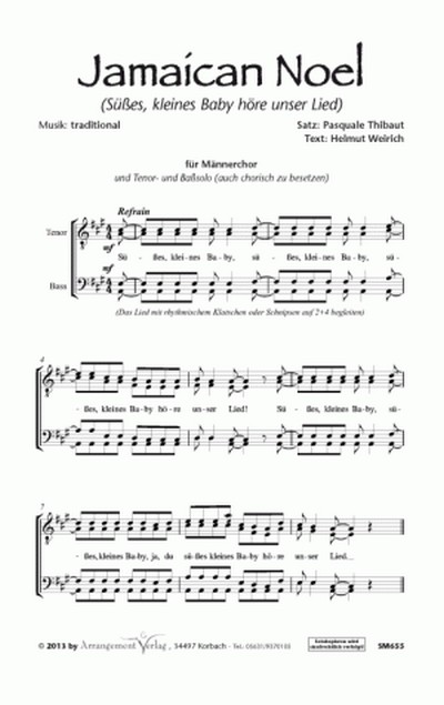 traditional, P. Thibaut Jamaican Noel (vierstimmig)&nbsp;&nbsp;für TTBB und Tenor- und Basssolo (auch chorisch)&nbsp;&nbsp;Singpartitur