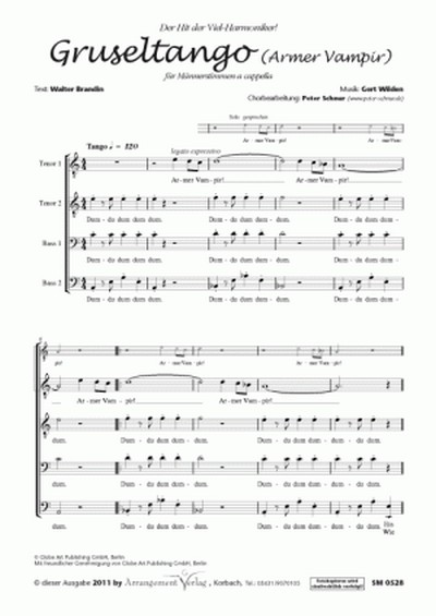 Gert Wilden Armer Vampir, Gruseltango (vierstimmig)&nbsp;&nbsp;für TTBB&nbsp;&nbsp;Singpartitur