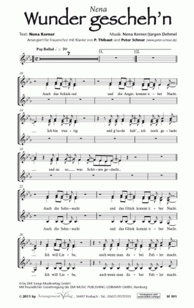 N. Kerner/J. Dehmel Wunder geschehn&nbsp;&nbsp;für SSA und Klavier&nbsp;&nbsp;Singpartitur