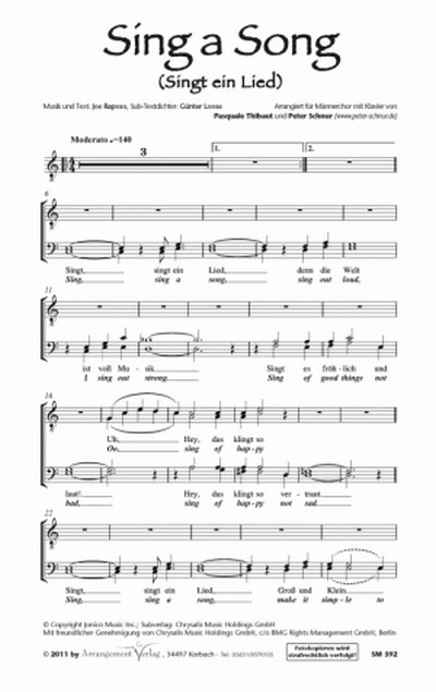 Musik und  Sing a Song  (vierstimmig)&nbsp;&nbsp;für TTBB und Klavier&nbsp;&nbsp;Singpartitur