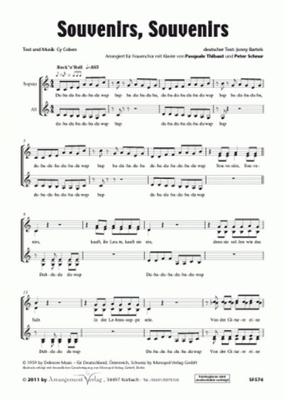 Cy Coben Souvenirs, Souvenirs  für SSAA und Klavier  Singpartitur