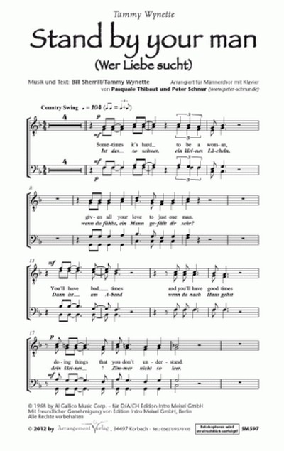 Sherrill/Wynette Stand by your man (vierstimmig)&nbsp;&nbsp;für TTBB und Klavier&nbsp;&nbsp;Singpartitur