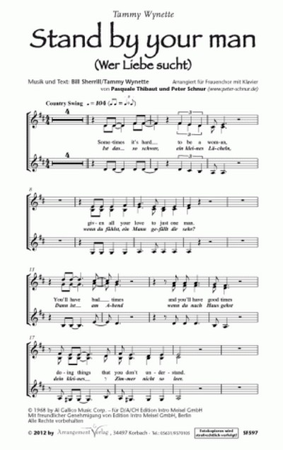 Sherrill/Wynette Stand by your man&nbsp;&nbsp;für SAA und Klavier&nbsp;&nbsp;Singpartitur