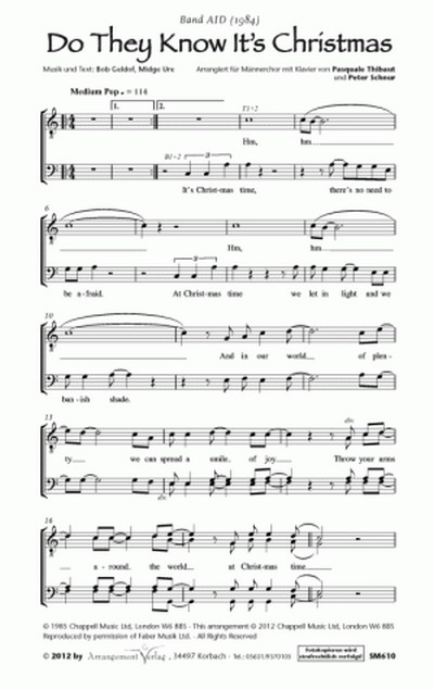 Bob Geldof, Midge Ure Do They Know It's Christmas (vierstimmig)  für TTBB und Klavier  Singpartitur