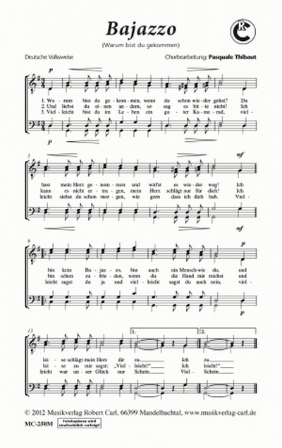Bajazzo (vierstimmig)  für TTBB  Singpartitur