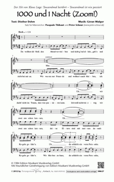 Diether Dehm/G. Walger 1000 und 1 Nacht (Zoom!) (vierstimmig)  für TTBB und Klavier  Singpartitur