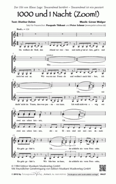 Diether Dehm/G. Walger 1000 und 1 Nacht (Zoom!)  für SAA und Klavier  Singpartitur