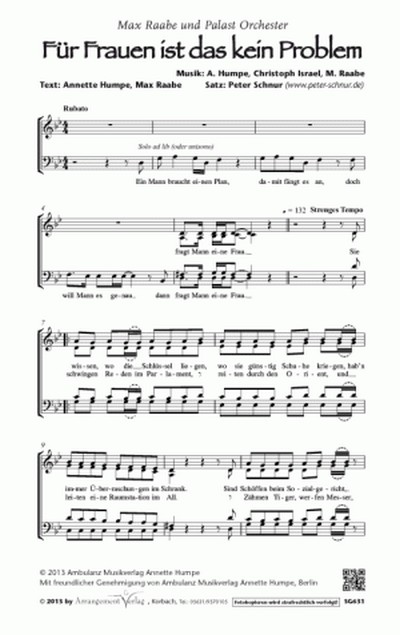 A. Humpe, M. Raabe, C. Israel Für Frauen ist das kein Problem (viers  für SATB und Klavier  Singpartitur