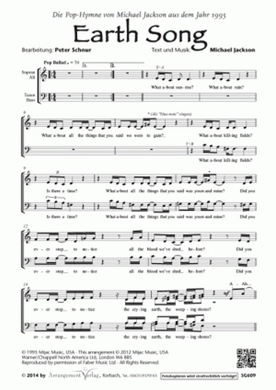 Earth Song  für gem Chor und Klavier  Chorpartitur (en)