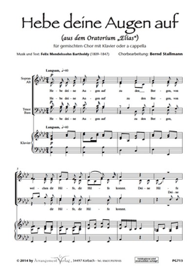 Felix Mendelssohn Bartholdy Hebe deine Augen auf (dreistimmig)  für SAM und Klavier  Singpartitur
