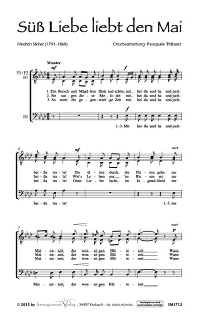 Friedrich Silcher Süss Liebe liebt den Mai (dreistimmig)  für TBB  Singpartitur