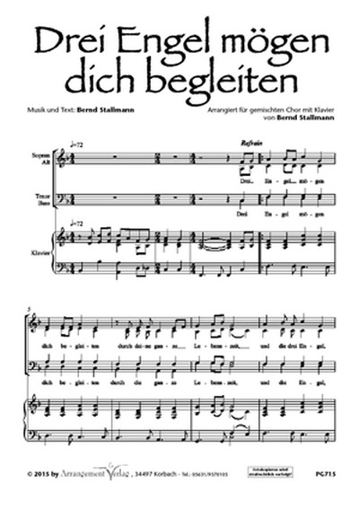 Bernd Stallmann Drei Engel mögen dich begleiten (vierstimmig)  für SATB und Klavier  Singpartitur