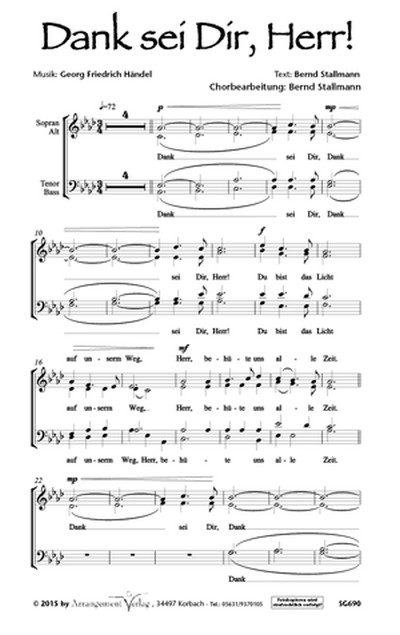 G.F.Händel Dank sei dir, Herr (vierstimmig)  für SATB mit Klavier oder a cappella  Singpartitur