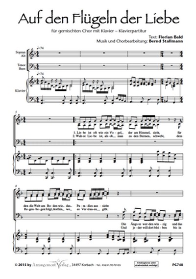 Bernd Stallmann Auf den Flügeln der Liebe (vierstimmig)  für SATB mit Klavier  Singpartitur