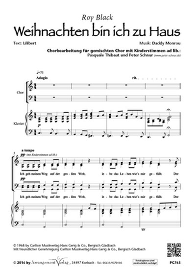 Daddy Monrou, Lilibert Weihnachten bin ich zu Haus  für SSA und Klavier oder a cappella  Singpartitur
