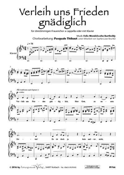 F. Mendelssohn Bartholdy, M. Luther Verleih uns Frieden gnädiglich (  für TBB und Klavier oder a cappella  Singpartitur