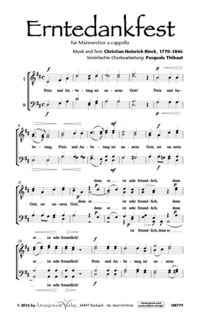 Chr. Heinr. Rinck Erntedankfest (vierstimmig)  für TTBB a cappella  Singpartitur