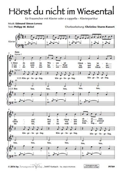 Edmund S. Lorenz, Philipp W. Bickel Hörst du nicht im Wiesental  für SSA und Klavier oder a cappella  Singpartitur
