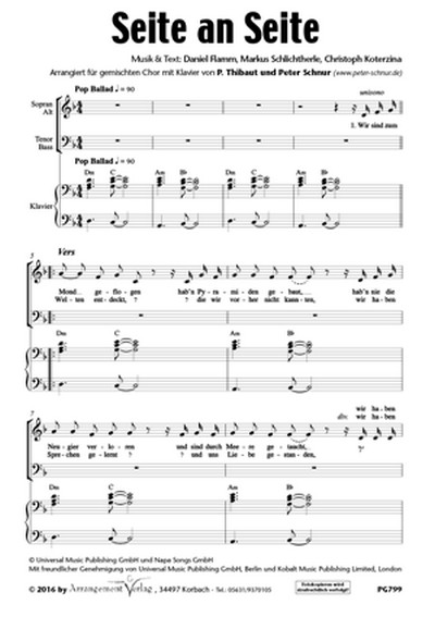 Daniel Flamm, Markus Schlichtherle, Christoph Koterzina Seite an Sei  für TTBB und Klavier  Singpartitur