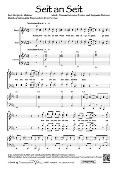 Benjamin Metzner, Thomas Heimann-Trosien Seit an Seit (vierstimmig)  für TTBB und Klavier oder a cappella  Singpartitur
