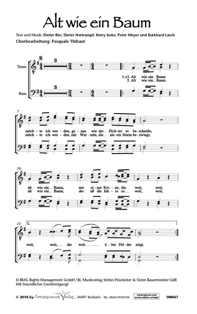 Birr, Hertrampf, Jeske, Meyer, Lasch Alt wie ein Baum (vierstimmig)  für TTBB und Klavier oder a cappella  Singpartitur