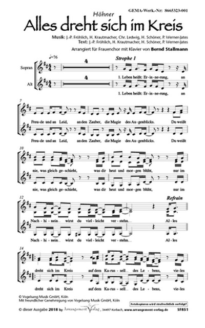 Fröhlich, Krautmacher, Ledwig, Schöner, Werner-Jates Alles dreht sic  für SATB und Klavier oder a cappella  Singpartitur