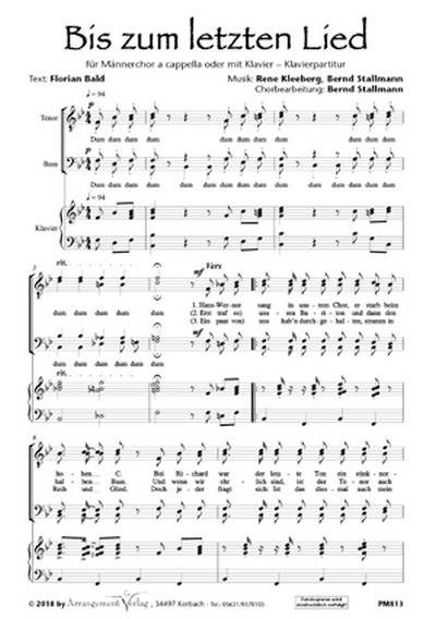 Bis zum letzten Lied (vierstimmig)  für TTBB und Klavier oder a cappella  Singpartitur