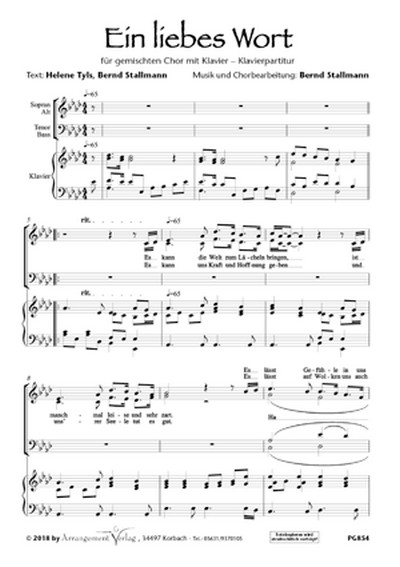 Ein liebes Wort  für SSA und Klavier oder a cappella  Singpartitur