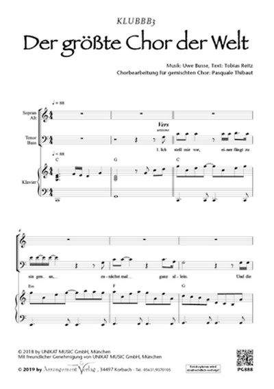 Der grösste Chor der Welt  für gem Chor und Klavier  Singpartitur