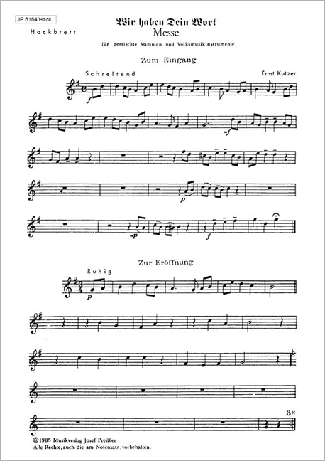 Ernst Kutzer / Helmut Zöpfl Waldsassener Messe. (Wir haben Dein Wort  Hackbrett  Stimme(n)