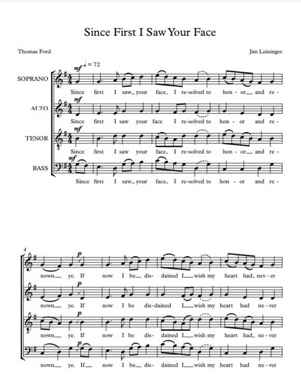 Jim Leininger Since First I Saw Your Face&nbsp;&nbsp;SATB&nbsp;&nbsp;Chorpartitur
