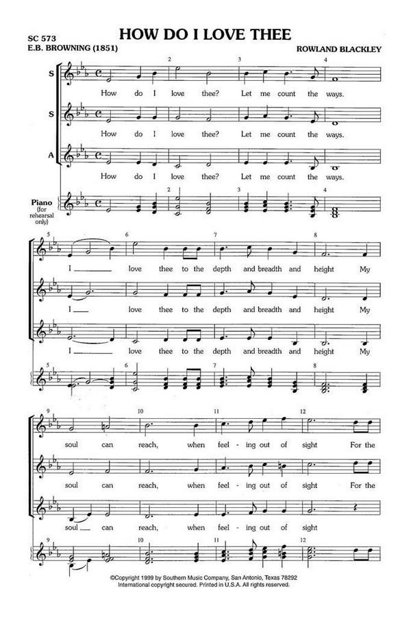 Rowland Blackley How Do I Love Thee?&nbsp;&nbsp;SSA&nbsp;&nbsp;Chorpartitur