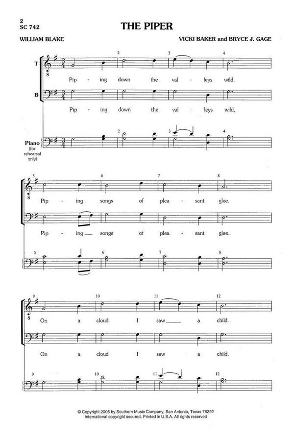 Vicki Baker The Piper&nbsp;&nbsp;TB&nbsp;&nbsp;Chorpartitur