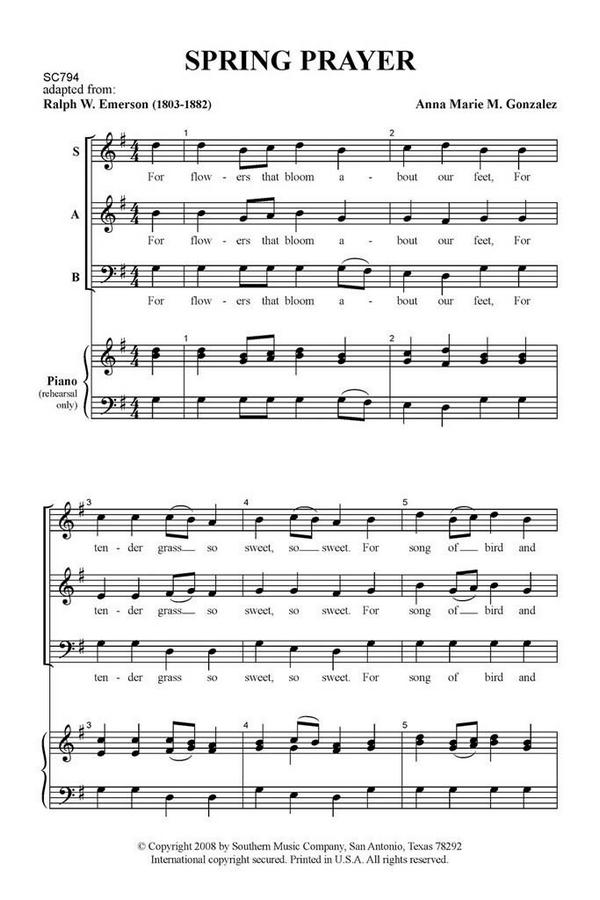 Anna Marie Gonzalez Spring PrayerP.O.P  SAB  Chorpartitur