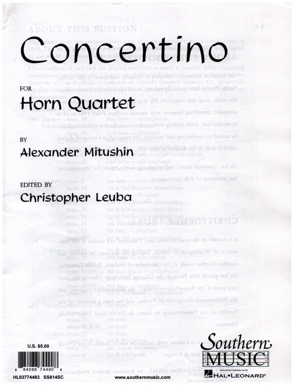 Concertino&nbsp;&nbsp;for 4 horns&nbsp;&nbsp;score