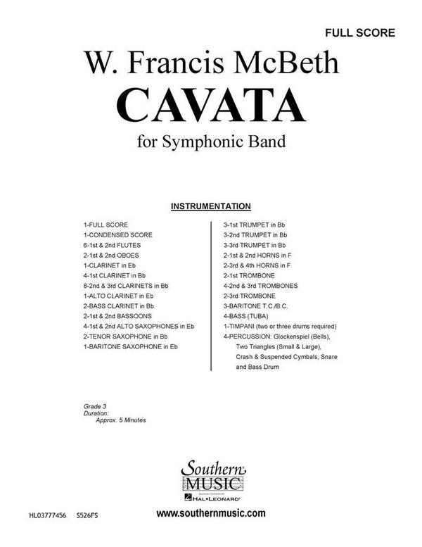 W. Francis McBeth Cavata&nbsp;&nbsp;Concert Band&nbsp;&nbsp;Partitur