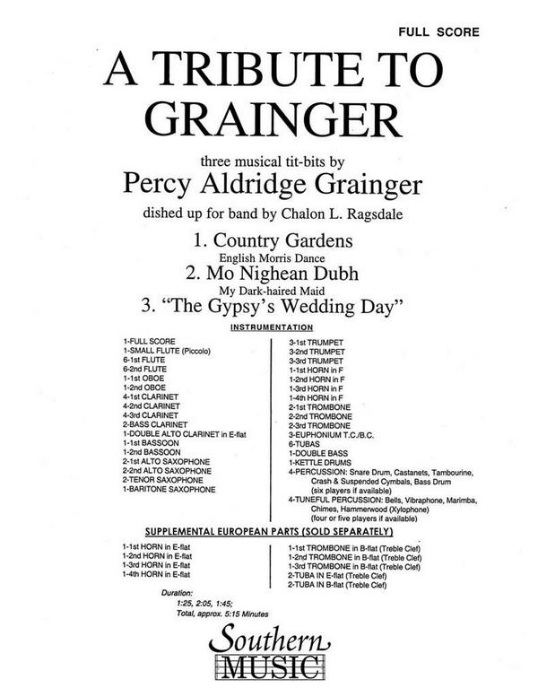Percy Aldridge Grainger Tribute To Grainger, A&nbsp;&nbsp;Concert Band&nbsp;&nbsp;Partitur