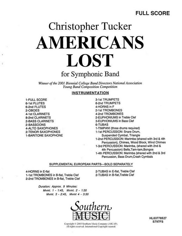 Chris Tucker Americans Lost&nbsp;&nbsp;Concert Band&nbsp;&nbsp;Partitur