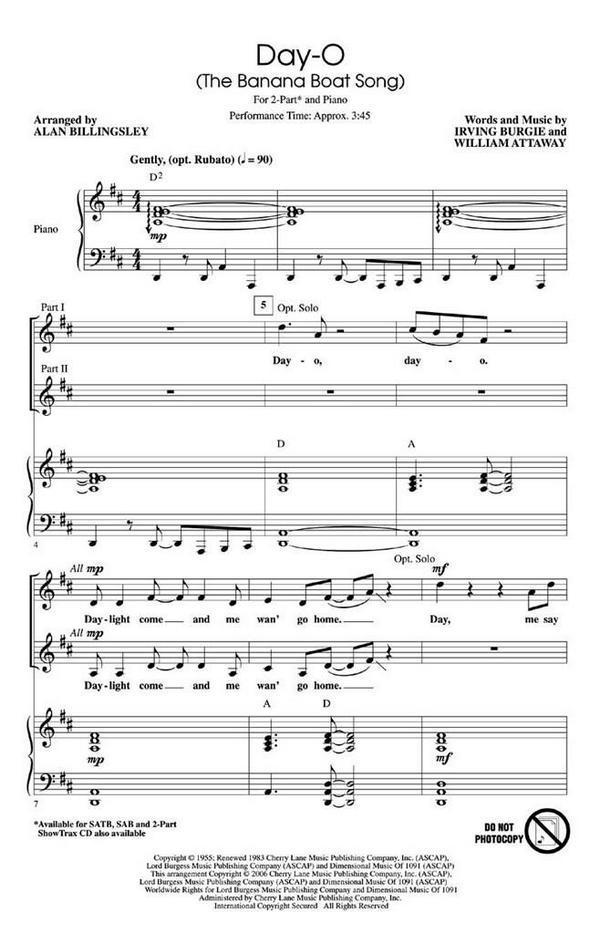 Irving Burgie_William Attaway Day-O  2-Part Choir  Chorpartitur