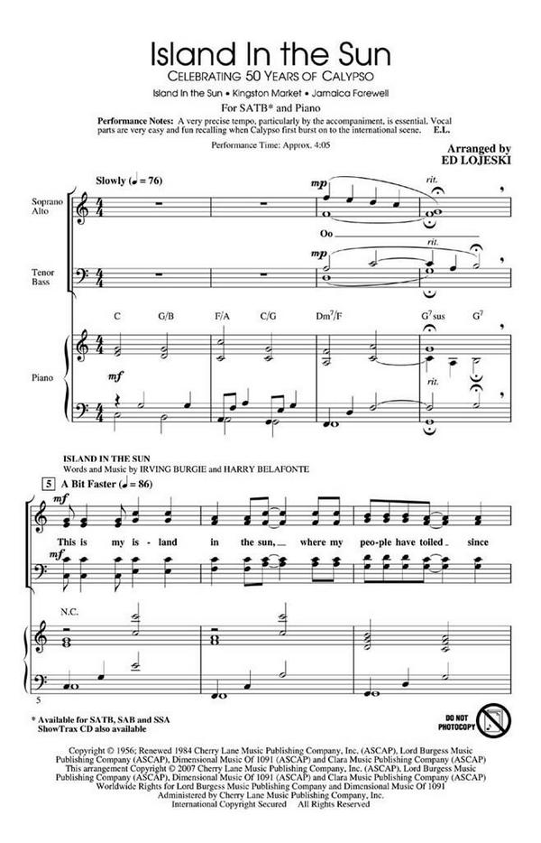 Island in the Sun: Celebrating 5 Years of Calypso  SATB  Chorpartitur